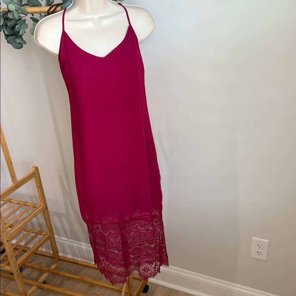 Material Girl Fuchsia Lace Hem Midi Dress